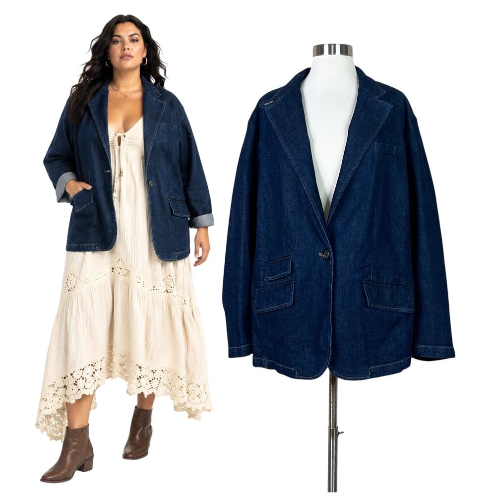 Lauren Ralph Lauren | Dark Wash Denim Cotton Stretch Blazer Jacket Plus Size 18W